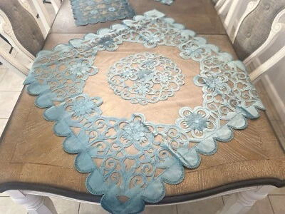 embroidery table cover Set 4 pic Fully velvet Bead Handmade Christmas Tablecloth - Image 1 of 4