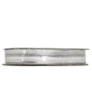 10 Yard Spool Silver White Striped Brooks Wired Ribbon 1/2"W - Picture 1 of 1