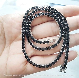 18CT 4 MM Lab Created Black Diamond Tennis Necklace In 14K White Gold Finish - Picture 1 of 8