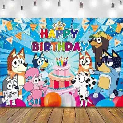 Blue Sheepdog Theme Happy Birthday Backdrop 5x3.2ft Birthday Party Decoration - Image 1 of 4