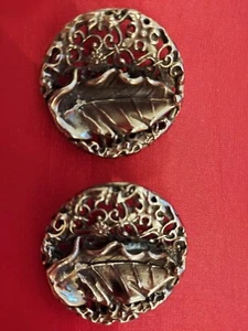 2 X Antique Large Silver Metal Shank Buttons Leaf & Filligree - Picture 1 of 6