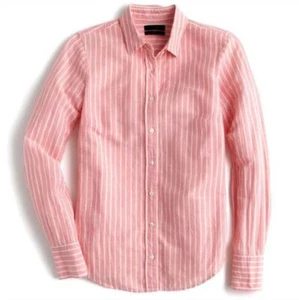 J. Crew Leinenmischung rosa Streifen das perfekte Hemd Knopfleiste Bluse Gr. 2 - Bild 1 von 4