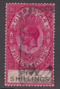 GIBRALTAR 1925 5/- Carmine & Black SG105 CV £75+ FU - Bild 1 von 2