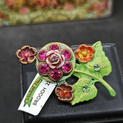 Broche Michal Negrin Tallado Rosa Fucsia Magenta Rosa Cristales Flor Prendedor Regalo  Foto 1 de 4