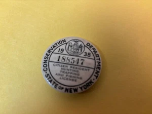 1938 New York Resident Jagd-, Fang- & Angelscheinabzeichen - Bild 1 von 2