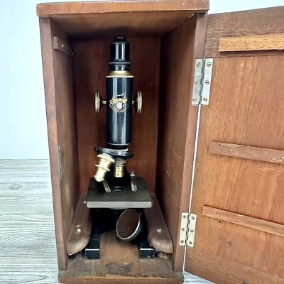 Antique Spencer Buffalo Chicago Lens Jug Handle Microscope w/Wood Case/cb - Image 1 of 4