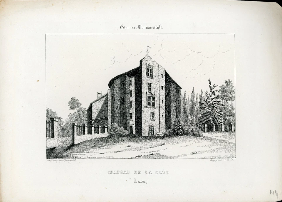 Landes : CHATEAU DE LA CASE. Lithographie, Guienne Monumentale, XIX°. - Photo 1/1