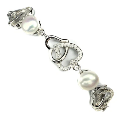 925 Sterling Silver Bracelet Round White Pearl 7mm Gemstone Jewelry 7 Inches - Image 1 of 4