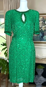 Vtg Green Beaded St. Patrick's Day Mardi Gras Party Cruise Prom Dress Sz 8 - Picture 1 of 16