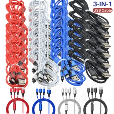 Lot 3in 1 3A Fast USB Charging Cable Universal Multi-Function Phone Charger Cord - Image 1 of 4