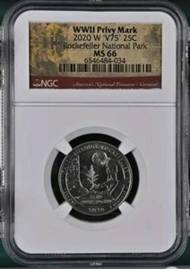 2020 W Marsh Billings Rockefeller Quarter 25c NGC MS 66 Privy V75 Bx--1 - Picture 1 of 2