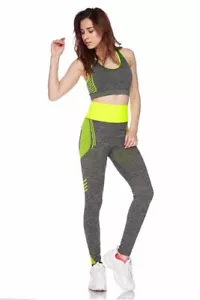 RACERBACK TANK TOP AND LEGGINGS ACTIVEWEAR SET YELLOW & ORANGE & BLUE - Picture 1 of 20