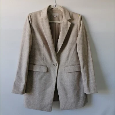 Blazer Loft Mujer Beige Manga Larga Muesca Solapa Sencillo Pecho Rayas Talla 4 Foto 1 de 4