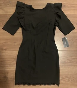 Zara Black Dress Lace Hem & Bow Medium - Picture 1 of 5