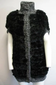 DIANE VON FURSTENBERG black grey rabbit fur wool knit cardigan sweater sz P - Picture 1 of 5