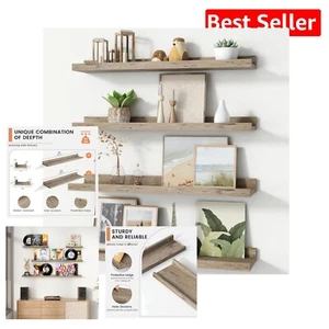 Juego de 4 estantes flotantes de madera de ingeniería duraderos, 24 pulgadas para un almacenamiento elegante - Imagen 1 de 9
