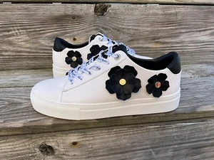 New Karl Lagerfeld Women White Black Flowers Paris Crete Sneakers Size 9 - Picture 1 of 9