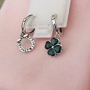 925 Sterling Silver Huggie Earrings Clover Hoser Shoe Lucky - Picture 1 of 4