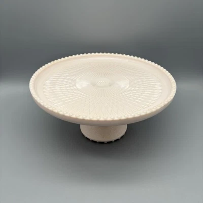 Vintage Jeanette Shell Rosa Vidrio Leche SOPORTE PARA PASTELES Pedestal Plato Borde con Cuentas 10" Foto 1 de 4
