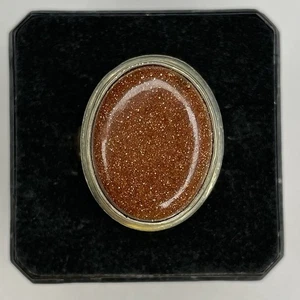 Vintage 925 Sterling Silver Chunky Orange Glitter Stone Design Ring 10.2g Sz 7 - Foto 1 di 4