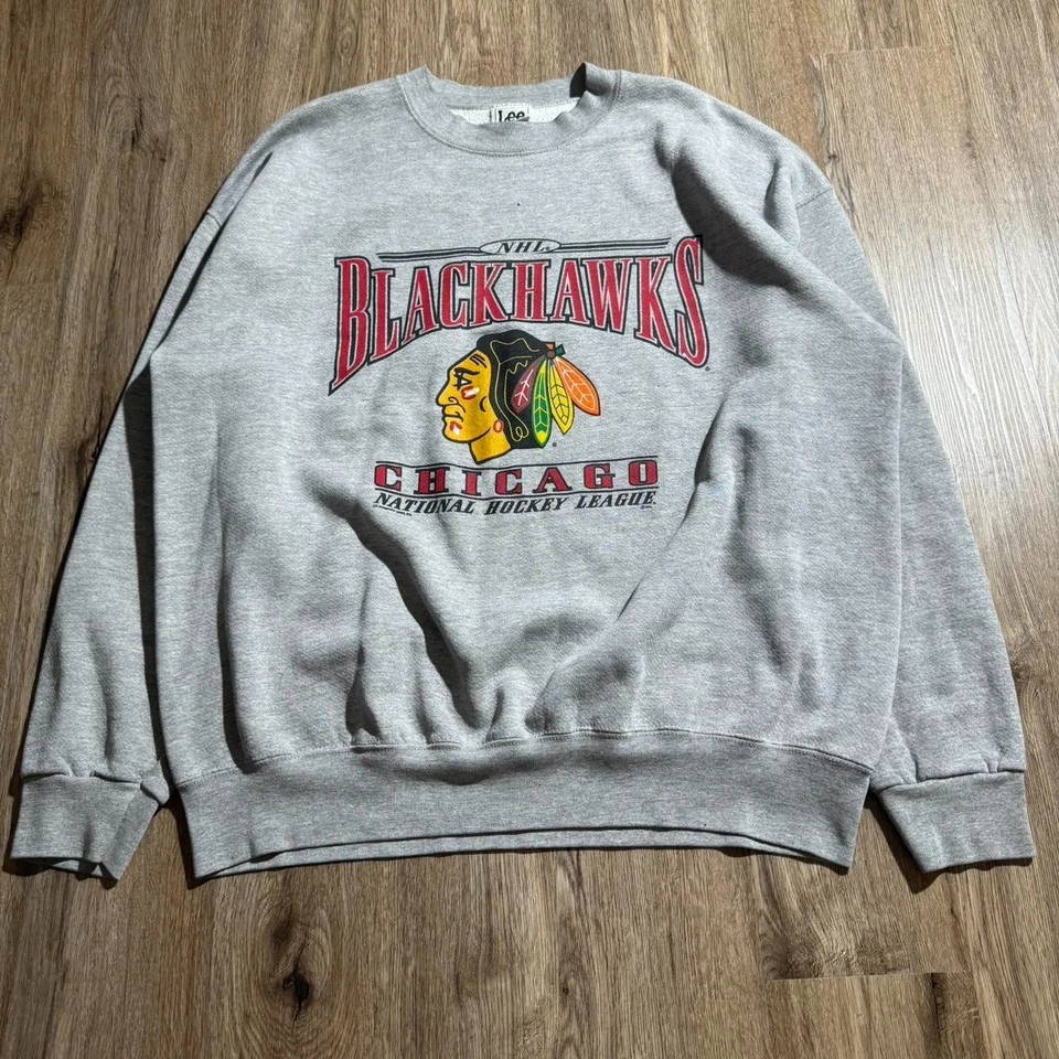 NHL Gris Blackhawks Cuello Redondo Sudadera Hockey VK02360 Foto 1 de 1