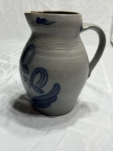 Vintage Cooperstown NY Salt Glaze Stoneware Pitcher 7.5” Signed Farmhouse - Picture 1 of 9