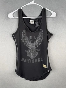 Camiseta sin mangas Harley Davidson para mujer mediana motociclista Y2K acanalada cuello en V logotipo de águila - Imagen 1 de 9