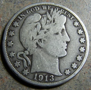 1913 D Barber Half Dollar -- Low Mintage 534,000 - Picture 1 of 2
