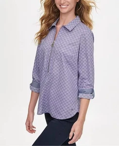 Tommy Hilfiger Shirt Women's Daisy-Print Popover Top 1/2 Zip Size 2XL Long Sale - Picture 1 of 13