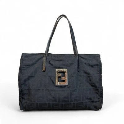 Authentic FENDI Black Zucca Tote Bag Handbag Nylon Canvas USED Italy - Image 1 of 4