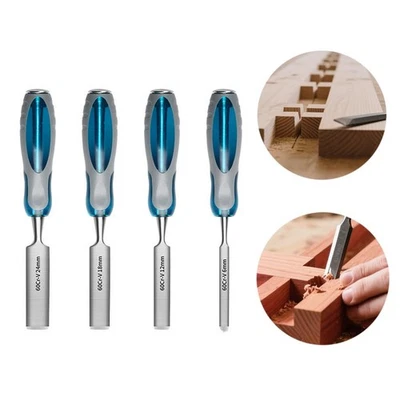 4 teiliges Holzmeißel Set 6 12 18 24 mm mit ergonomischem Griff für Holzbearbe - Image 1 of 4