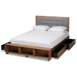Bowery Hill Modern 4-Drawer Wood Queen Size Platform Storage Bed in Ash Walnut - Picture 1 of 12