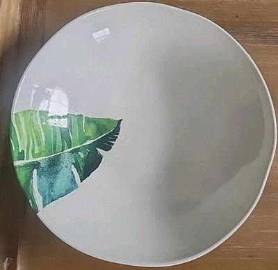 Tommy Bahama Cream  Melamine Round Serving Bowl Green Leave Dish Washer Safe - Image 1 of 4