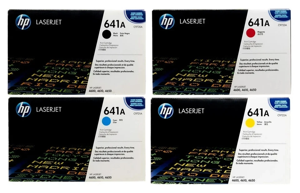 HP 641A LaserJet Toner Set C9720A/C9721A/C9722A/C9723A Black/Cyan/Yellow/Magenta - Image 1 of 1