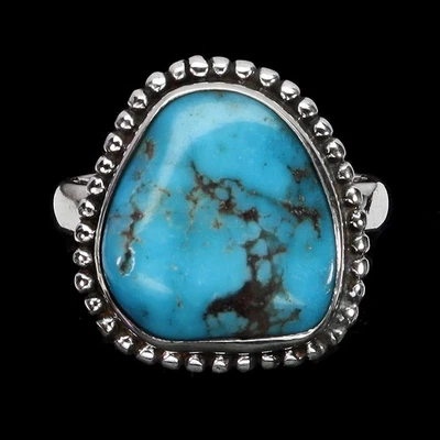 925 Sterling Silver Ring Fancy Turquoise 14x12mm Handmade Gemstone Jewelry Sz 6 - Image 1 of 4