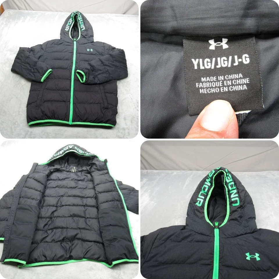 Under Armour Jacket Youth Large Black Hooded Insulated Full Zip Pronto Puffer - Image 1 of 4