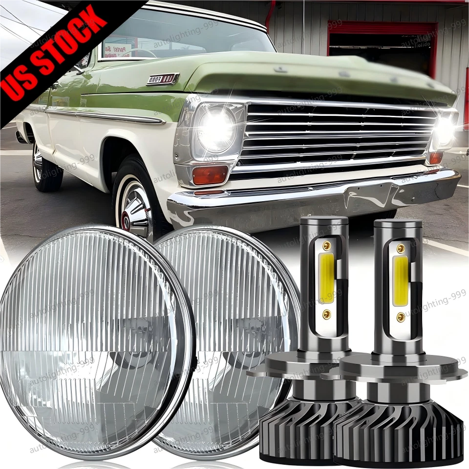 Par de faros LED redondos de 7 pulgadas para Ford F100 1961-1979 haz alto/bajo DRL cromados Foto 1 de 4