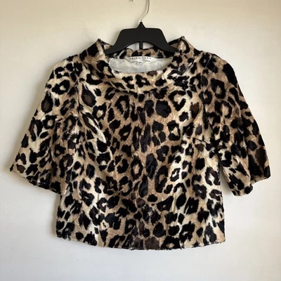Blusa de piel sintética Trina Turk, cuello capucha, mangas 3/4, talla pequeña Foto 1 de 4