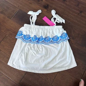Lilly Pulitzer Women's XXS Benita Scalloped Tie Tank Top White Blue - Picture 1 of 8