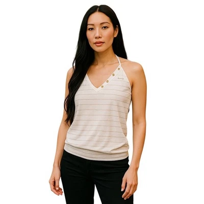 Le Tigre Vintage White and Gold Striped Halter Top Tank 90s Y2K size large  - Image 1 of 4