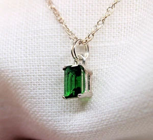 Emerald Cut Green Cubic Zirconia Sterling Silver Pendant Necklace - Picture 1 of 9