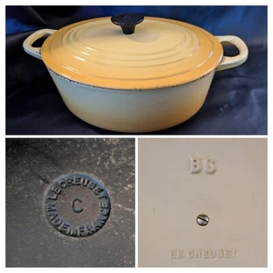 Vintage Le Creuset gelb C oval BC Deckel Dutch Oven 2,5 Quart 10 Zoll Gusseisen - Bild 1 von 11