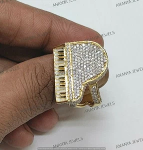 3 CT Round Cut Moissanite Men's Fashion Piano Ring 14K Yellow Gold Plated SZ-11 - Picture 1 of 9