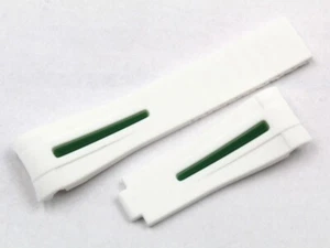 White Silicone Watch Band Green Stripe 20/16Mm Sport Waterproof Promo 50% - Picture 1 of 4