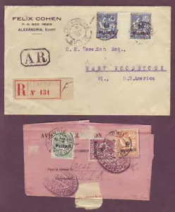 FRANCIA en EGIPTO a EE. UU. 1923 REG Cubierta y A R RECIBO + USO TEMPRANO de PAR DE CANALETAS! - Imagen 1 de 5