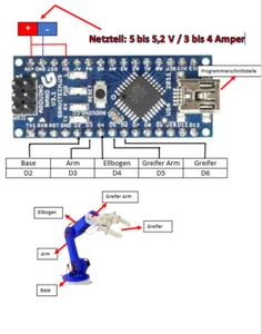 5 Achsen Roboter-Arm komplett verkabelt mit Arduino, 40,00€ inkl Versand - Bild 1 von 14