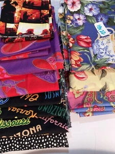Lot of 11 Fabric Scraps Wide Swath of Variety Teacups Travel Red Hat Society - Picture 1 of 6