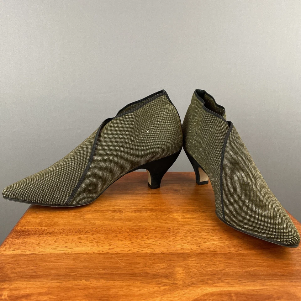 Sesto Meucci 9,5 М низкий котенок каблук заостренный носок черное золото эластичной насосы каблуки - Изображение 1 из 4