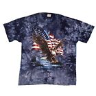 Vintage Desert Wash Men’s Tie Dye Blue T-Shirt Bald Eagle American Flag Size L