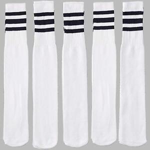 12 Pairs 1 Dozen White Tube Socks Black Striped Retro Old School Throwback